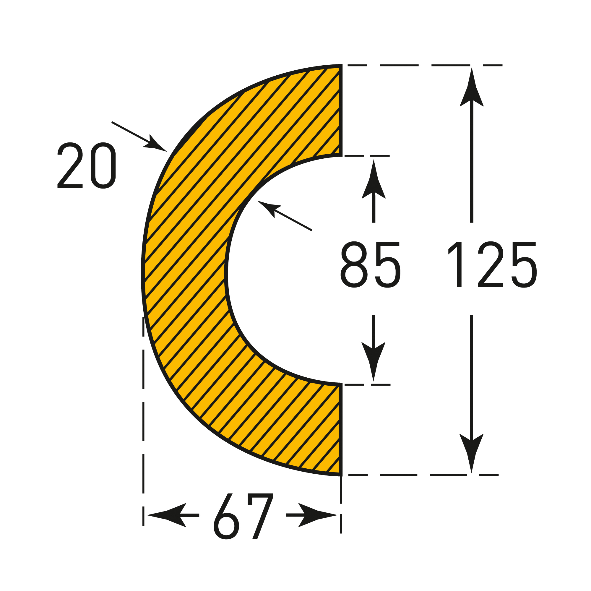 MORION Prallschutz für Rohre, Bogen-Form, aus PU-Schaum, schwarz-gelb, Länge 1.000 mm