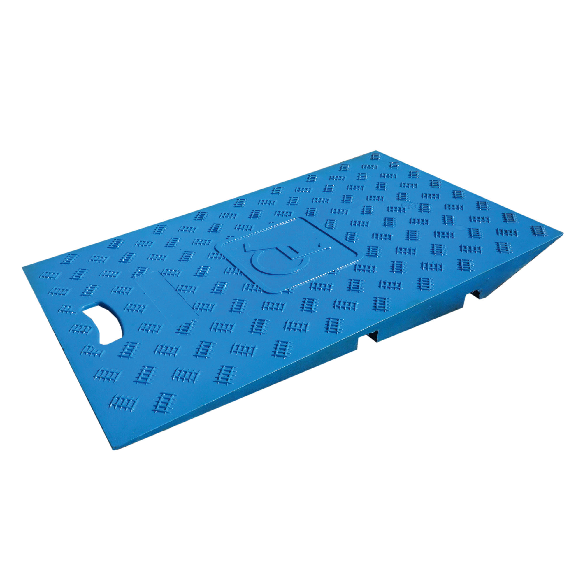 Rollstuhlrampen-Set, für 3-Kanal-Kabelbrücke, aus Recycling-Gummi, blau, 744 x 880 x 75 mm