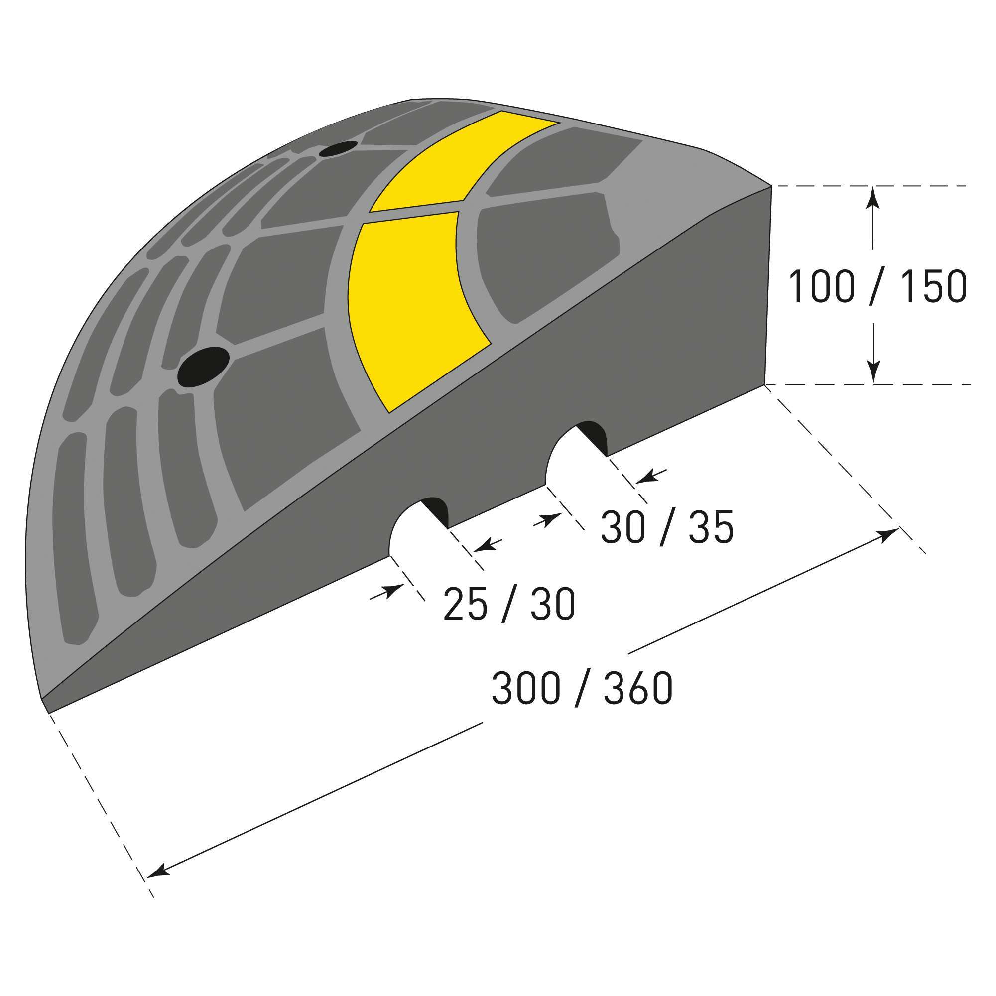 MORION Bordstein-Rampe Gummi, Abschlusselement, schwarz, gelb reflektierend, bis 40 t