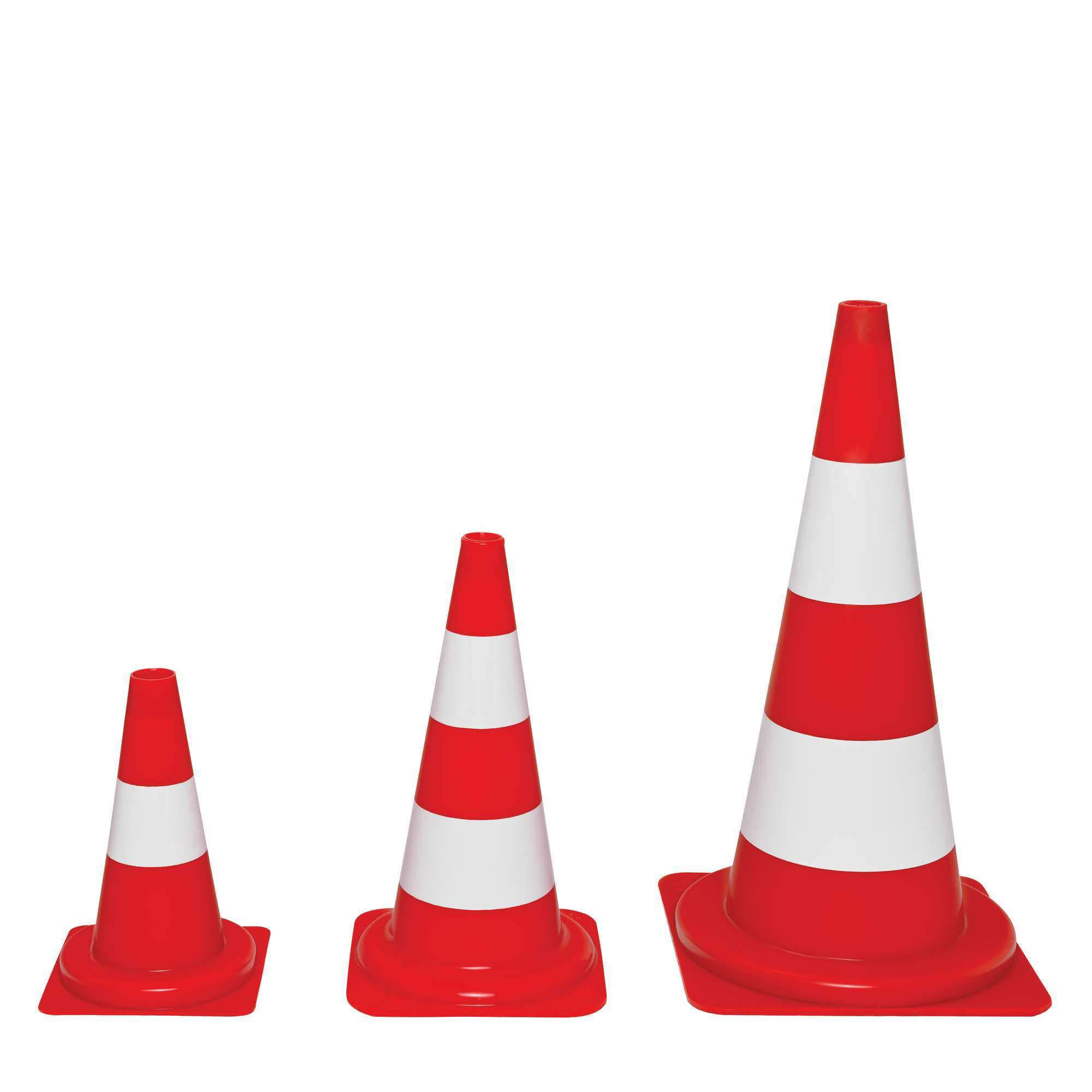 Leitkegel aus PVC, tagesleuchtend, rot-orange, mit zwei weißen Ringen, 750 mm hoch
