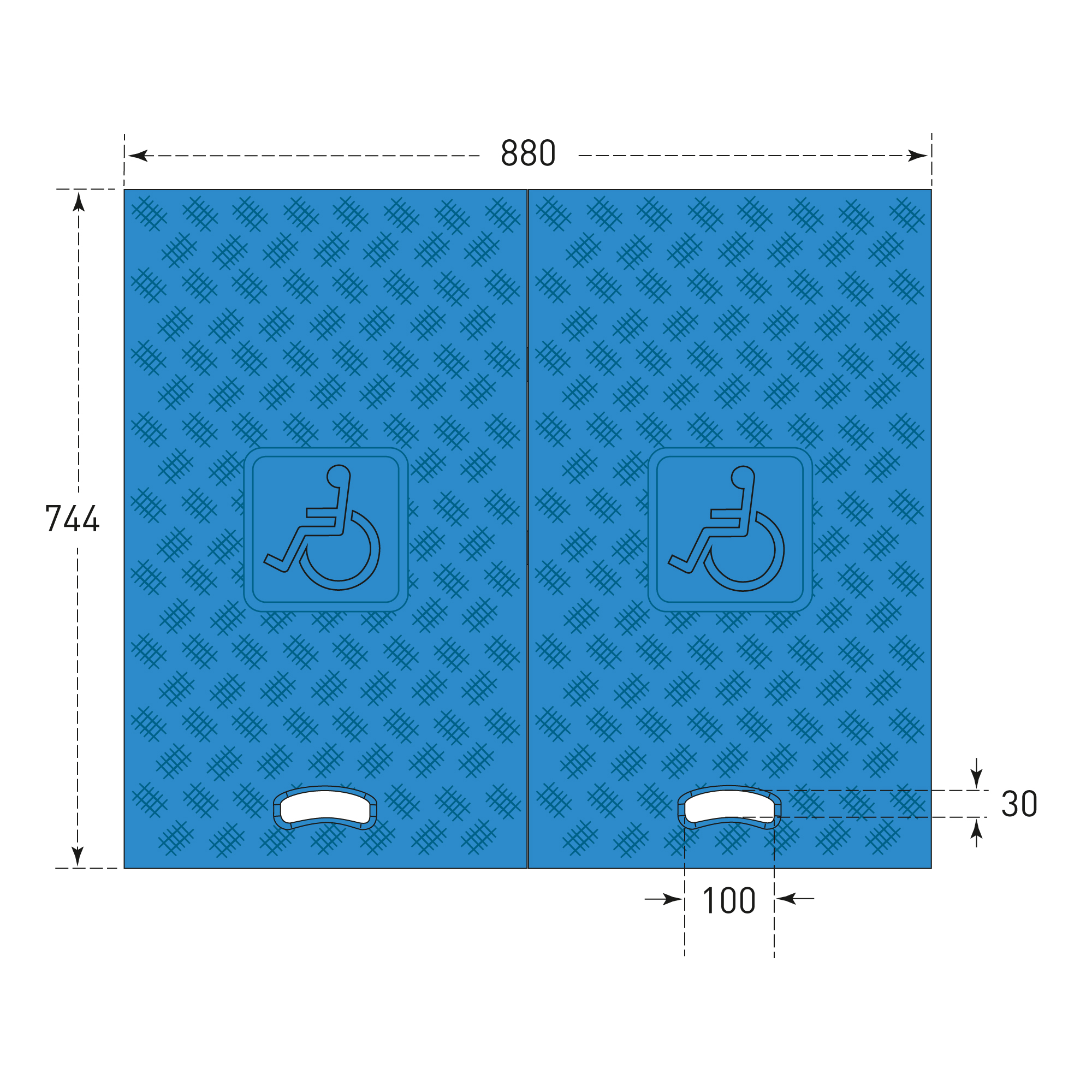 Rollstuhlrampen-Set, für 3-Kanal-Kabelbrücke, aus Recycling-Gummi, blau, 744 x 880 x 75 mm