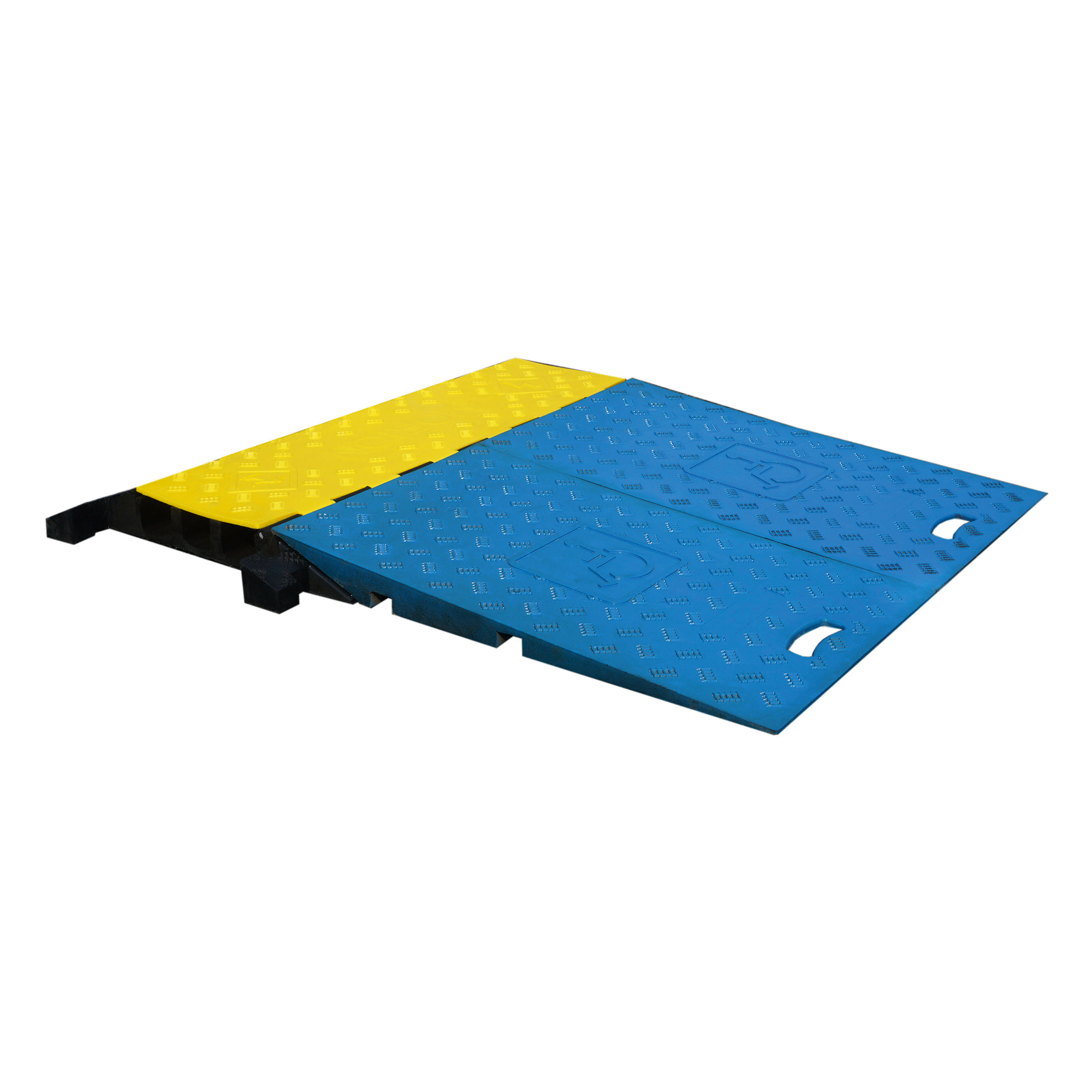 Rollstuhlrampen-Set, für 3-Kanal-Kabelbrücke, aus Recycling-Gummi, blau, 744 x 880 x 75 mm