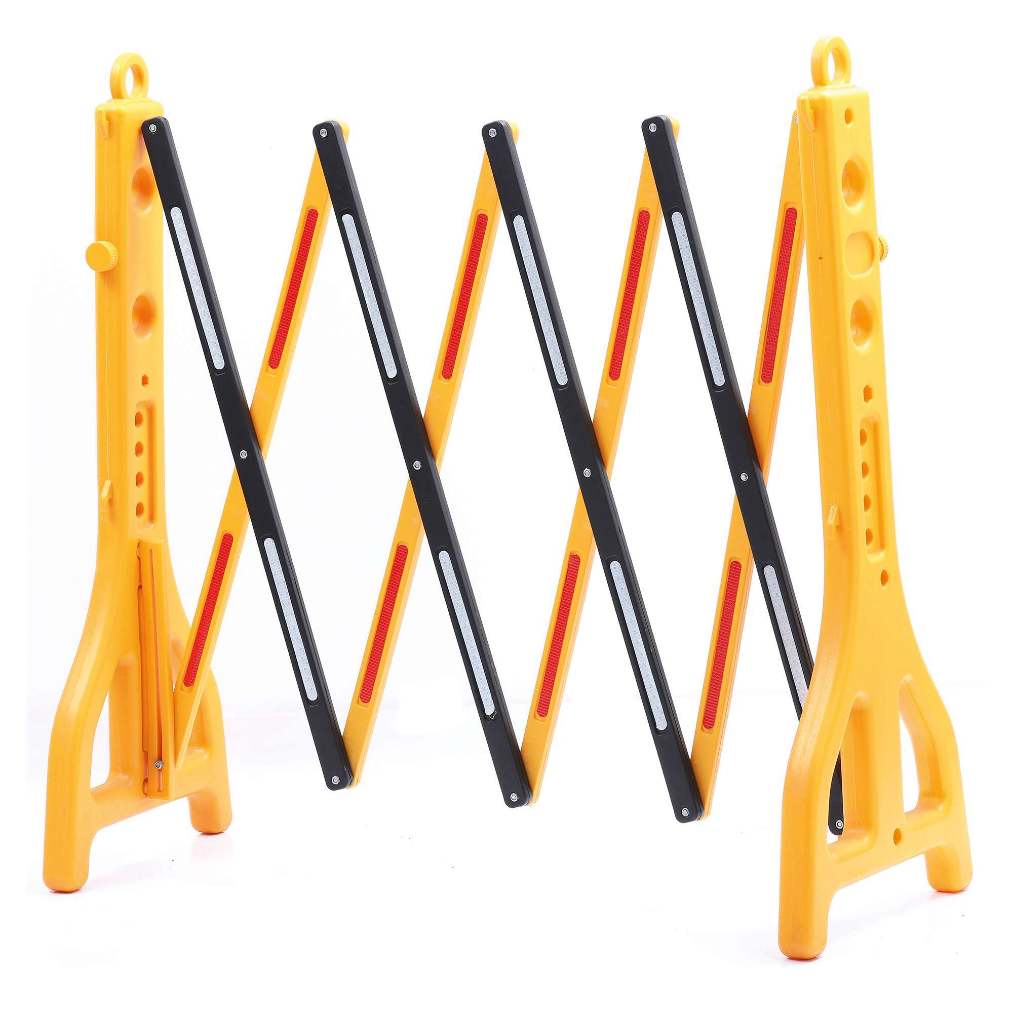 Scherensperre aus Kunststoff, ausziehbar, Höhe 960 mm, Breite 300 - 2.500 mm, Tiefe 380 mm, EASY-GATE, gelb-schwarz, Reflektoren, innen und außen