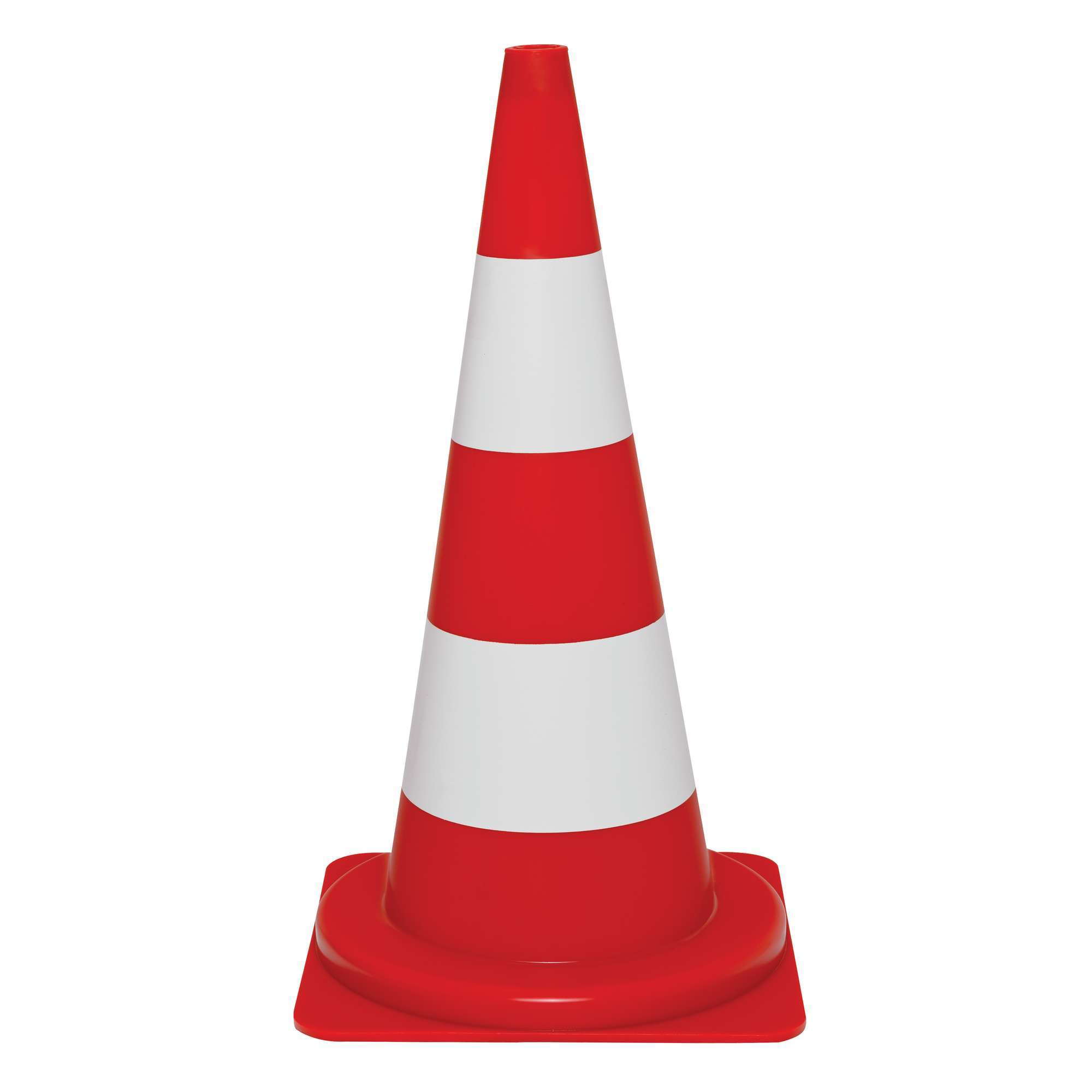 Leitkegel aus PVC, tagesleuchtend, rot-orange, mit zwei weißen Ringen, 750 mm hoch