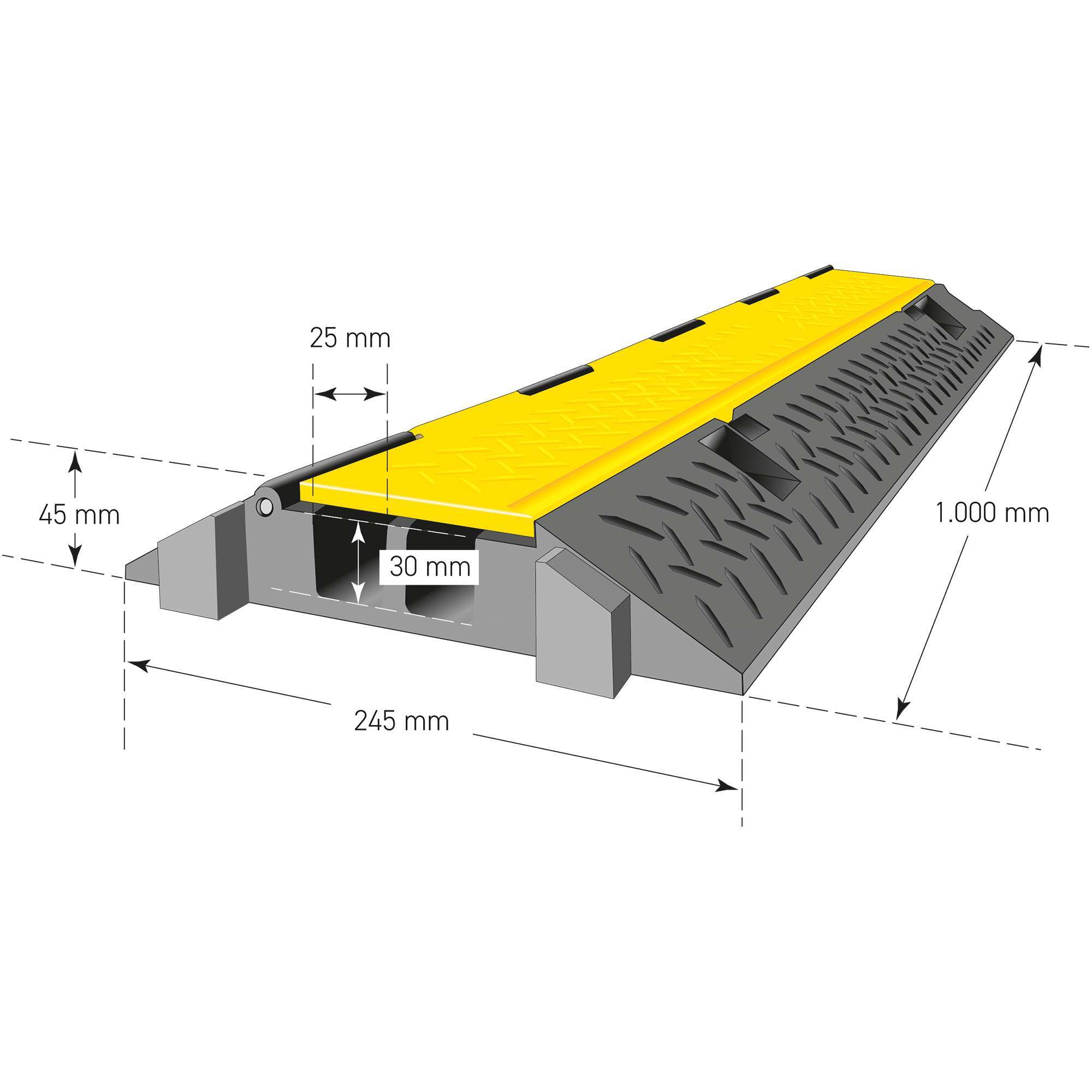 MORION Kabelbrücke 2-Kanal, Hartgummi, schwarz, gelber Deckel, 245x1000x45 mm, Kabelkanäle 25x30mm