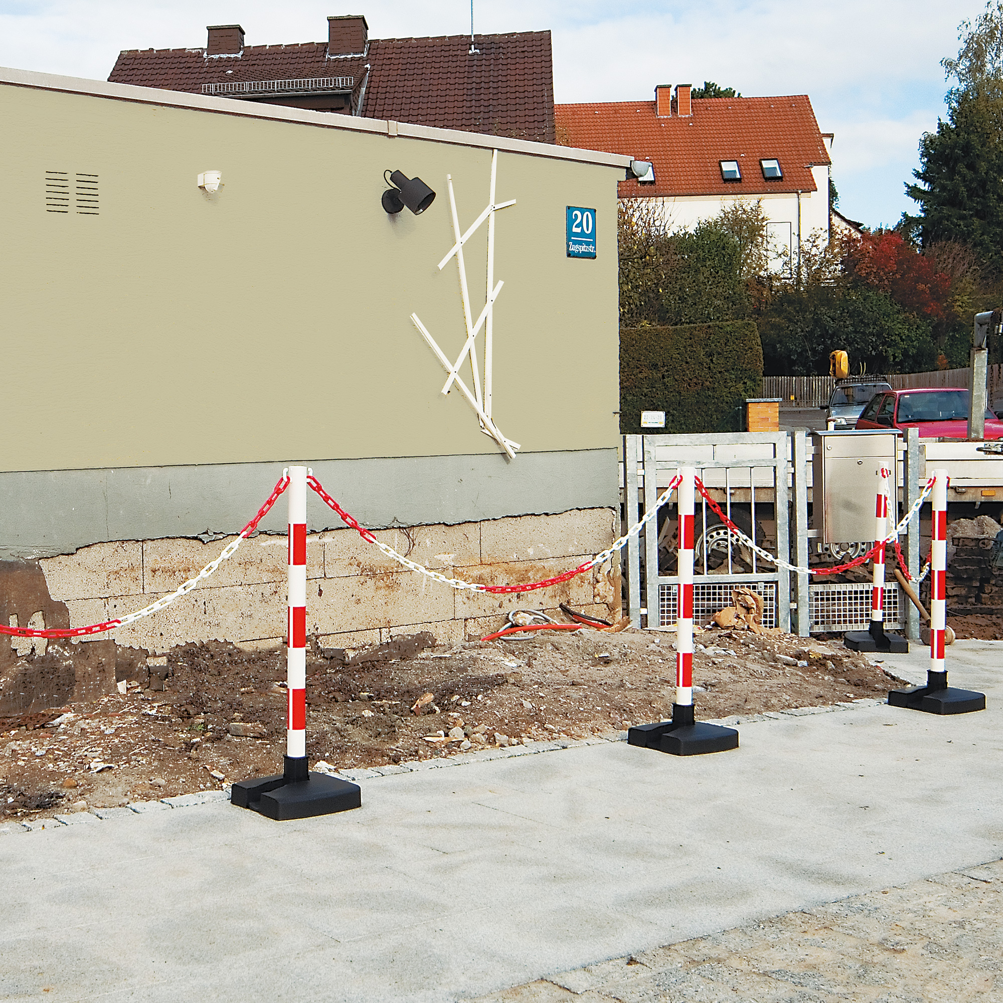 GUARDA-Flex Ketten-Warnständer, SET, 4 Ständer klappbar + 10m Kette